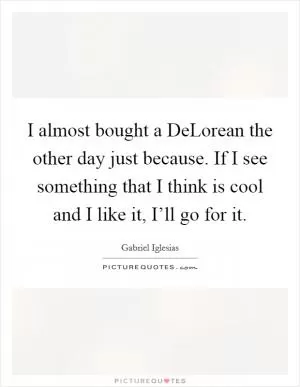 I almost bought a DeLorean the other day just because. If I see something that I think is cool and I like it, I’ll go for it Picture Quote #1