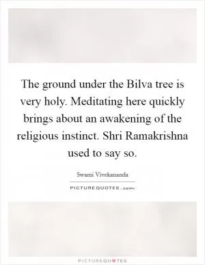 The ground under the Bilva tree is very holy. Meditating here quickly brings about an awakening of the religious instinct. Shri Ramakrishna used to say so Picture Quote #1