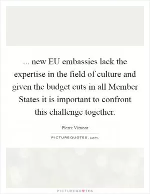 ... new EU embassies lack the expertise in the field of culture and given the budget cuts in all Member States it is important to confront this challenge together Picture Quote #1