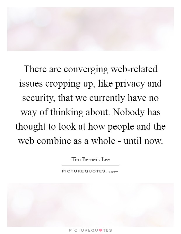 There are converging web-related issues cropping up, like privacy and security, that we currently have no way of thinking about. Nobody has thought to look at how people and the web combine as a whole - until now Picture Quote #1