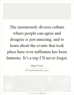 The enormously diverse culture where people can agree and disagree is just amazing, and to learn about the events that took place here over millennia has been fantastic. It’s a trip I’ll never forget Picture Quote #1