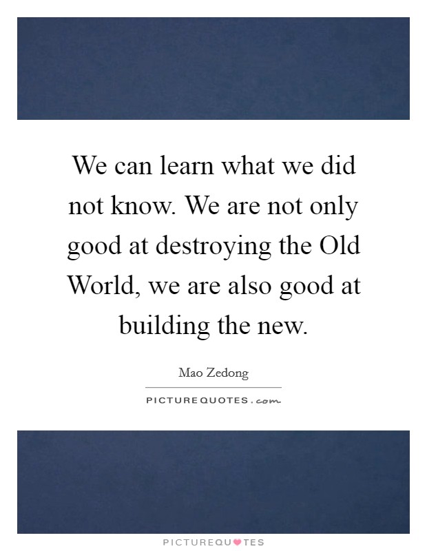 We can learn what we did not know. We are not only good at destroying the Old World, we are also good at building the new Picture Quote #1