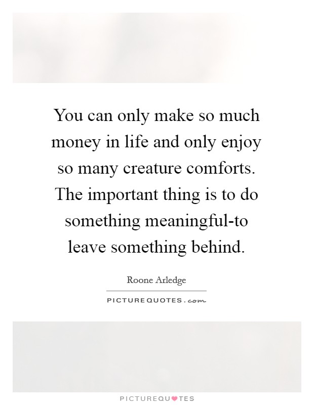 You can only make so much money in life and only enjoy so many creature comforts. The important thing is to do something meaningful-to leave something behind Picture Quote #1