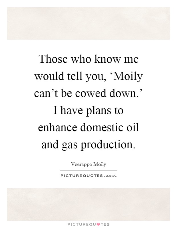 Those who know me would tell you, ‘Moily can't be cowed down.' I have plans to enhance domestic oil and gas production Picture Quote #1