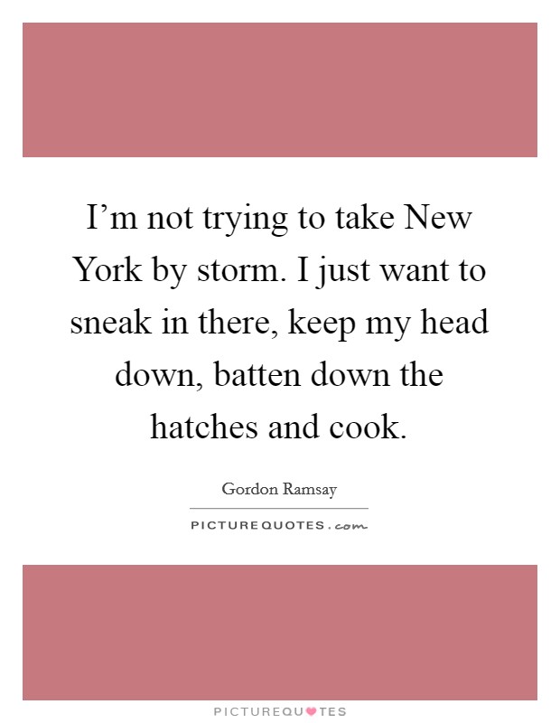 I'm not trying to take New York by storm. I just want to sneak in there, keep my head down, batten down the hatches and cook Picture Quote #1