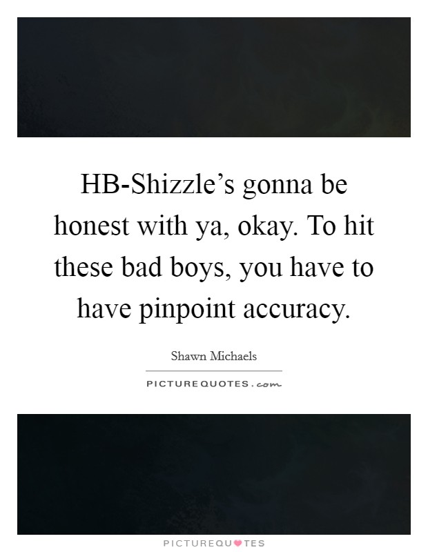 HB-Shizzle's gonna be honest with ya, okay. To hit these bad boys, you have to have pinpoint accuracy Picture Quote #1