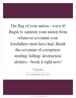 The flag of your nation - wave it! Begin to separate your nation from whatever covenant your forefathers must have had. Break the covenant of corruption/ stealing/ killing/ destruction/ idolatry - break it right now! Picture Quote #1