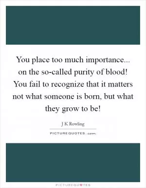 You place too much importance... on the so-called purity of blood! You fail to recognize that it matters not what someone is born, but what they grow to be! Picture Quote #1
