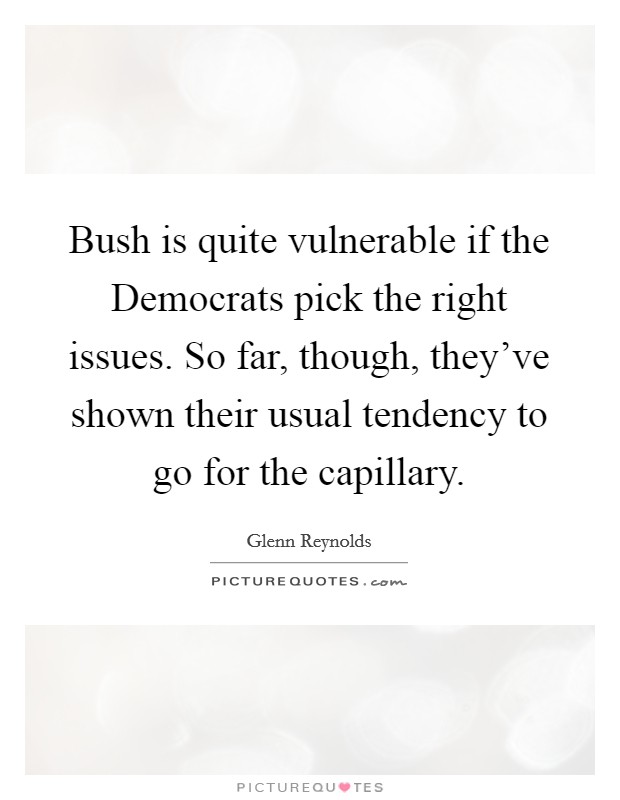 Bush is quite vulnerable if the Democrats pick the right issues. So far, though, they've shown their usual tendency to go for the capillary Picture Quote #1