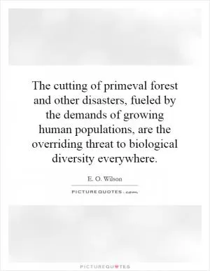 The cutting of primeval forest and other disasters, fueled by the demands of growing human populations, are the overriding threat to biological diversity everywhere Picture Quote #1