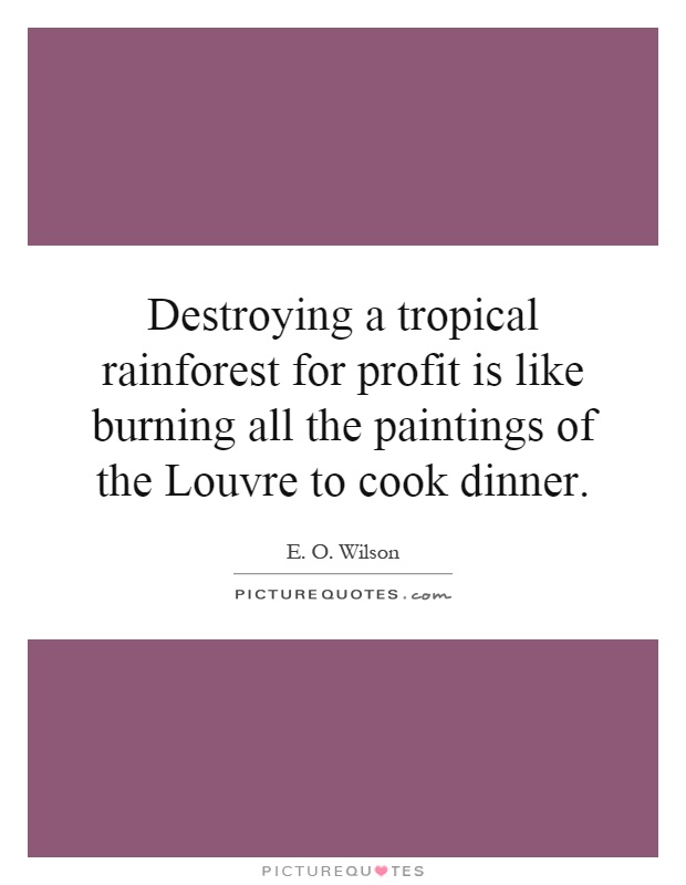 Destroying a tropical rainforest for profit is like burning all the paintings of the Louvre to cook dinner Picture Quote #1