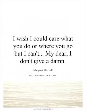 I wish I could care what you do or where you go but I can't... My dear, I don't give a damn Picture Quote #1