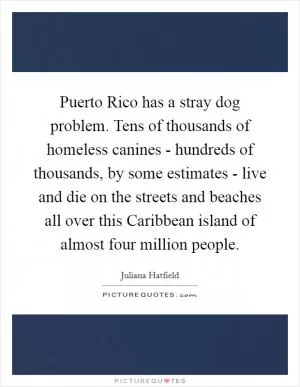 Puerto Rico has a stray dog problem. Tens of thousands of homeless canines - hundreds of thousands, by some estimates - live and die on the streets and beaches all over this Caribbean island of almost four million people Picture Quote #1