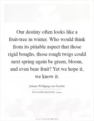 Our destiny often looks like a fruit-tree in winter. Who would think from its pitiable aspect that those rigid boughs, those rough twigs could next spring again be green, bloom, and even bear fruit? Yet we hope it, we know it Picture Quote #1