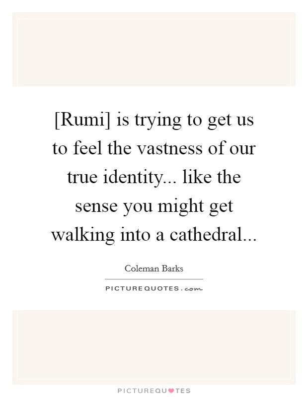 [Rumi] is trying to get us to feel the vastness of our true identity... like the sense you might get walking into a cathedral Picture Quote #1