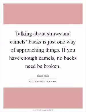 Talking about straws and camels’ backs is just one way of approaching things. If you have enough camels, no backs need be broken Picture Quote #1