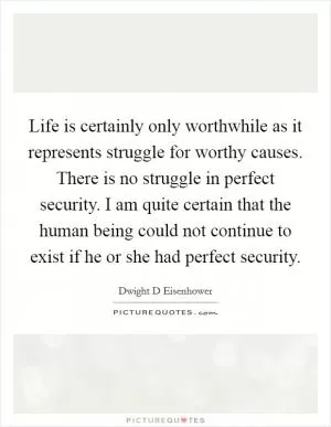 Life is certainly only worthwhile as it represents struggle for worthy causes. There is no struggle in perfect security. I am quite certain that the human being could not continue to exist if he or she had perfect security Picture Quote #1