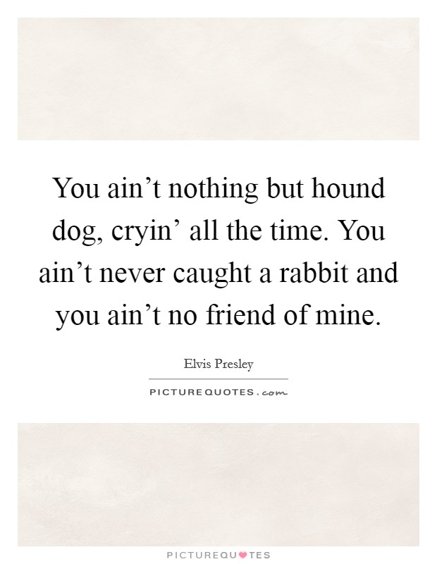 You ain't nothing but hound dog, cryin' all the time. You ain't never caught a rabbit and you ain't no friend of mine Picture Quote #1