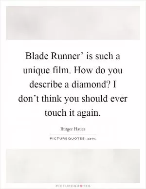 Blade Runner’ is such a unique film. How do you describe a diamond? I don’t think you should ever touch it again Picture Quote #1