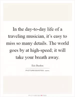 In the day-to-day life of a traveling musician, it’s easy to miss so many details. The world goes by at high-speed; it will take your breath away Picture Quote #1