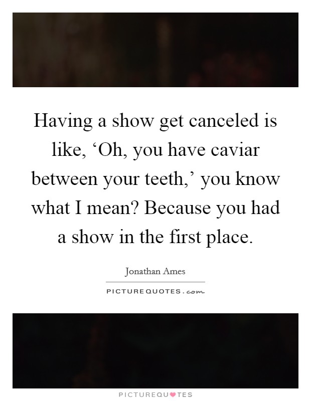 Having a show get canceled is like, ‘Oh, you have caviar between your teeth,' you know what I mean? Because you had a show in the first place Picture Quote #1