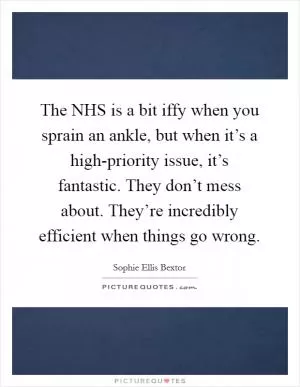The NHS is a bit iffy when you sprain an ankle, but when it’s a high-priority issue, it’s fantastic. They don’t mess about. They’re incredibly efficient when things go wrong Picture Quote #1