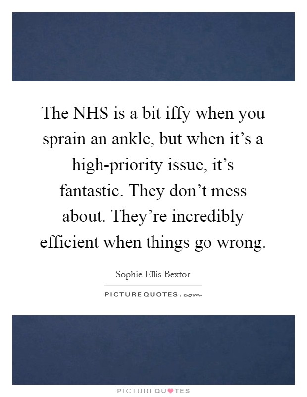 The NHS is a bit iffy when you sprain an ankle, but when it's a high-priority issue, it's fantastic. They don't mess about. They're incredibly efficient when things go wrong Picture Quote #1