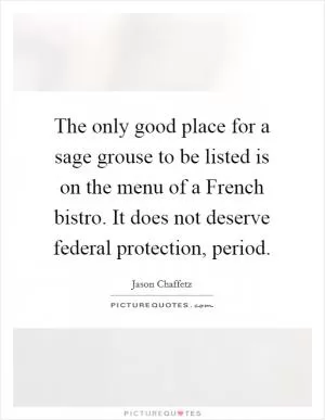 The only good place for a sage grouse to be listed is on the menu of a French bistro. It does not deserve federal protection, period Picture Quote #1