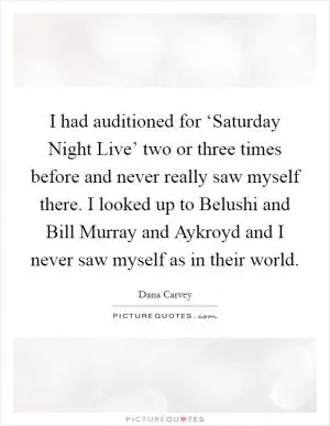 I had auditioned for ‘Saturday Night Live’ two or three times before and never really saw myself there. I looked up to Belushi and Bill Murray and Aykroyd and I never saw myself as in their world Picture Quote #1