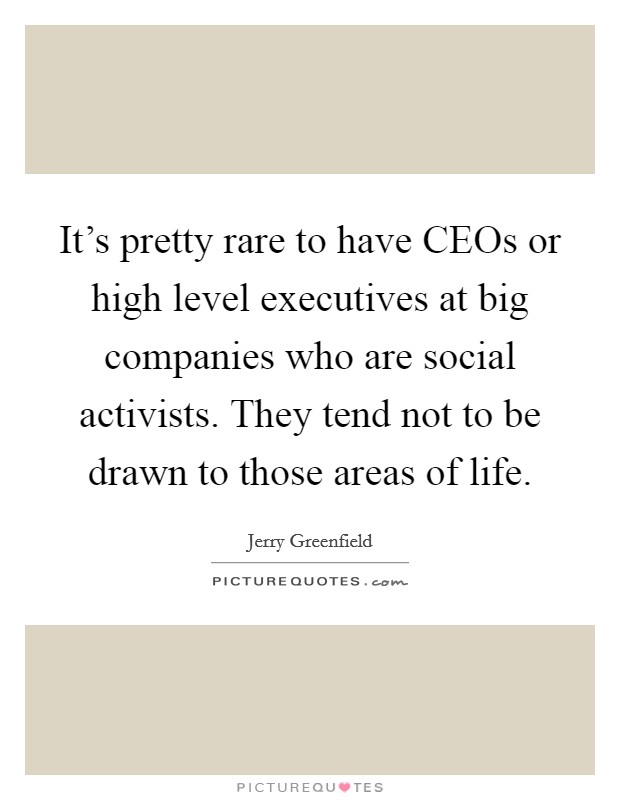 It's pretty rare to have CEOs or high level executives at big companies who are social activists. They tend not to be drawn to those areas of life Picture Quote #1