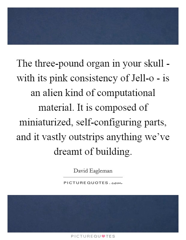 The three-pound organ in your skull - with its pink consistency of Jell-o - is an alien kind of computational material. It is composed of miniaturized, self-configuring parts, and it vastly outstrips anything we've dreamt of building Picture Quote #1