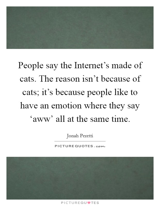 People say the Internet's made of cats. The reason isn't because of cats; it's because people like to have an emotion where they say ‘aww' all at the same time Picture Quote #1