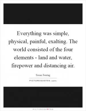 Everything was simple, physical, painful, exalting. The world consisted of the four elements - land and water, firepower and distancing air Picture Quote #1
