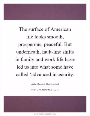 The surface of American life looks smooth, prosperous, peaceful. But underneath, fault-line shifts in family and work life have led us into what some have called ‘advanced insecurity Picture Quote #1