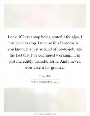 Look, if I ever stop being grateful for gigs, I just need to stop. Because this business is... you know, it’s just so kind of job-to-job, and the fact that I’ve continued working... I’m just incredibly thankful for it. And I never, ever take it for granted Picture Quote #1
