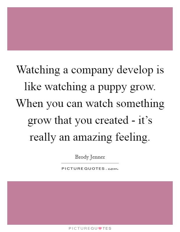 Watching a company develop is like watching a puppy grow. When you can watch something grow that you created - it's really an amazing feeling Picture Quote #1