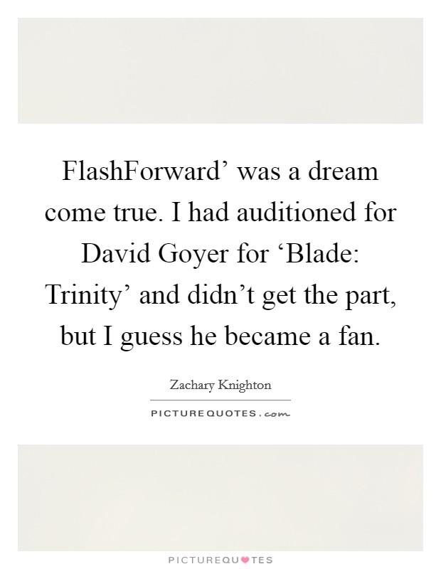 FlashForward' was a dream come true. I had auditioned for David Goyer for ‘Blade: Trinity' and didn't get the part, but I guess he became a fan Picture Quote #1