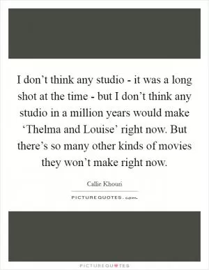 I don’t think any studio - it was a long shot at the time - but I don’t think any studio in a million years would make ‘Thelma and Louise’ right now. But there’s so many other kinds of movies they won’t make right now Picture Quote #1
