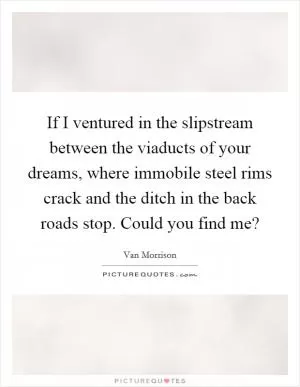 If I ventured in the slipstream between the viaducts of your dreams, where immobile steel rims crack and the ditch in the back roads stop. Could you find me? Picture Quote #1