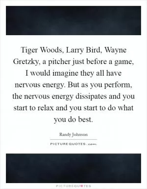 Tiger Woods, Larry Bird, Wayne Gretzky, a pitcher just before a game, I would imagine they all have nervous energy. But as you perform, the nervous energy dissipates and you start to relax and you start to do what you do best Picture Quote #1