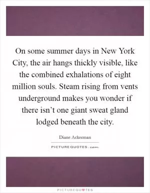 On some summer days in New York City, the air hangs thickly visible, like the combined exhalations of eight million souls. Steam rising from vents underground makes you wonder if there isn’t one giant sweat gland lodged beneath the city Picture Quote #1