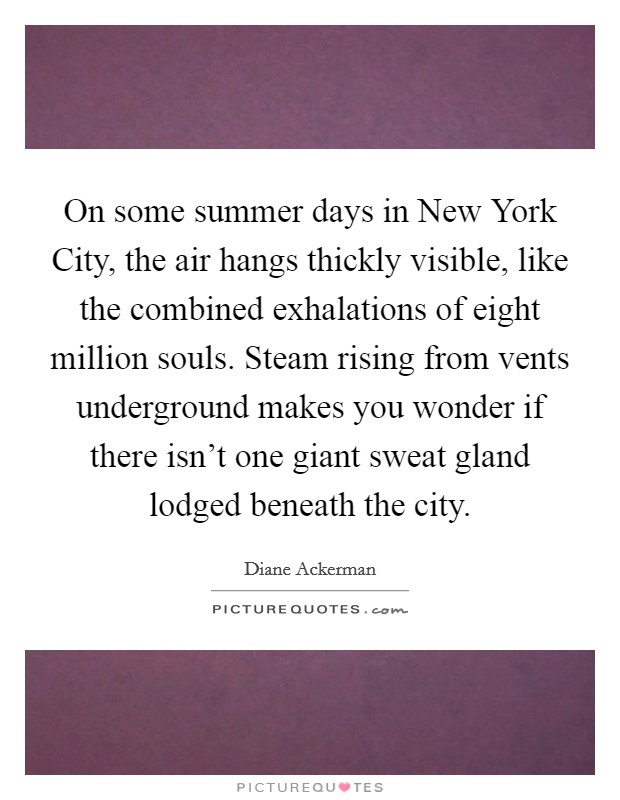 On some summer days in New York City, the air hangs thickly visible, like the combined exhalations of eight million souls. Steam rising from vents underground makes you wonder if there isn't one giant sweat gland lodged beneath the city Picture Quote #1