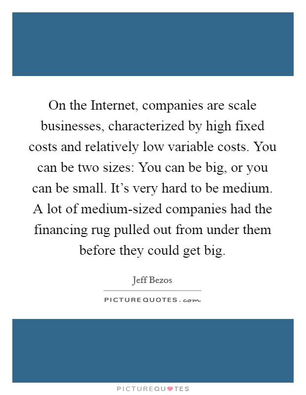 On the Internet, companies are scale businesses, characterized by high fixed costs and relatively low variable costs. You can be two sizes: You can be big, or you can be small. It's very hard to be medium. A lot of medium-sized companies had the financing rug pulled out from under them before they could get big Picture Quote #1