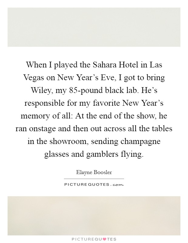 When I played the Sahara Hotel in Las Vegas on New Year's Eve, I got to bring Wiley, my 85-pound black lab. He's responsible for my favorite New Year's memory of all: At the end of the show, he ran onstage and then out across all the tables in the showroom, sending champagne glasses and gamblers flying Picture Quote #1