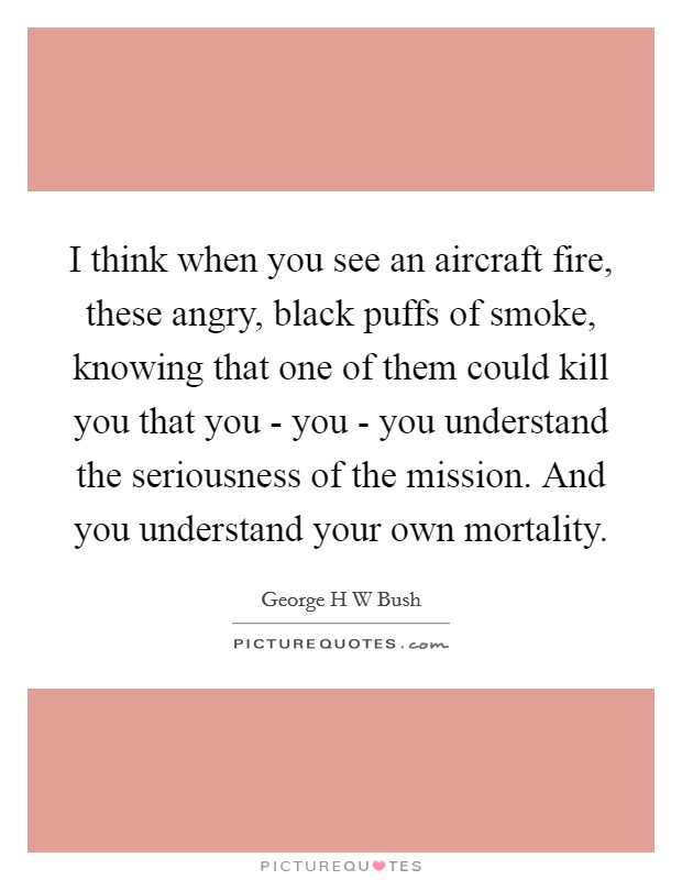 I think when you see an aircraft fire, these angry, black puffs of smoke, knowing that one of them could kill you that you - you - you understand the seriousness of the mission. And you understand your own mortality Picture Quote #1