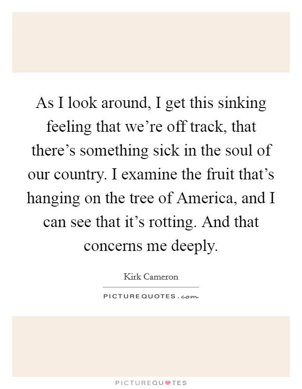 As I look around, I get this sinking feeling that we're off track, that there's something sick in the soul of our country. I examine the fruit that's hanging on the tree of America, and I can see that it's rotting. And that concerns me deeply Picture Quote #1
