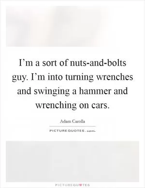 I’m a sort of nuts-and-bolts guy. I’m into turning wrenches and swinging a hammer and wrenching on cars Picture Quote #1