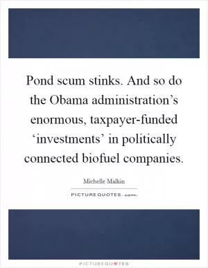 Pond scum stinks. And so do the Obama administration’s enormous, taxpayer-funded ‘investments’ in politically connected biofuel companies Picture Quote #1
