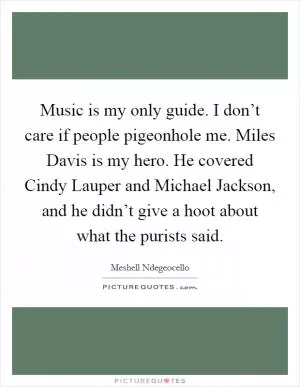 Music is my only guide. I don’t care if people pigeonhole me. Miles Davis is my hero. He covered Cindy Lauper and Michael Jackson, and he didn’t give a hoot about what the purists said Picture Quote #1