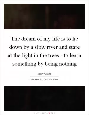 The dream of my life is to lie down by a slow river and stare at the light in the trees - to learn something by being nothing Picture Quote #1